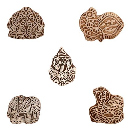 Set of 5 Piece New Mix Wooden Printing Block